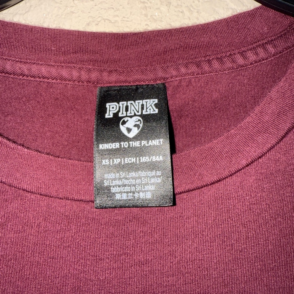 Victoria's Secret PINK Campus Short Sleeve Tee Russian Ruby Shine XS - Picture 7 of 7